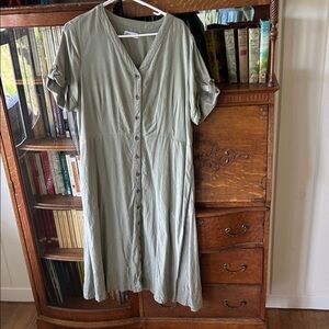 croft & barrow Sage Green Button-Front Midi Dress Size Large